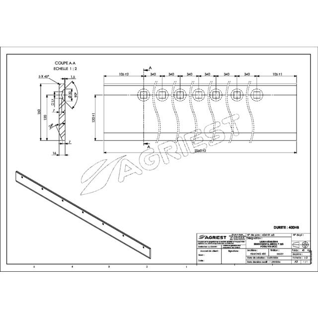 Contre Lame 150X16 LG 2250 400HB 7 TRS pour VIS TFCCØ16 EA 340 référence fournisseur 454191